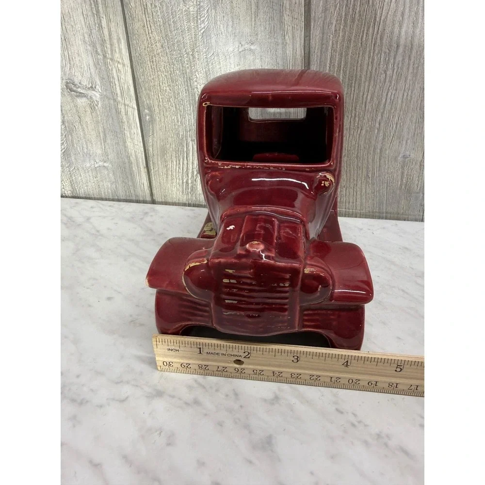 Vintage Ceramic Antique Car Planter Burgundy Red Model T Novelty Pottery Vases